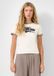 QS s.Oliver QS T-Shirt Vrouwen Crème Katoen Korte Mouw Ronde Hals Logo Extra Kort Aansluitend S