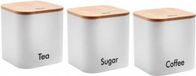 Kinghoff 1526 Koffie, Thee en Suiker Potten Set - Wit - RVS - Vierkant - Luchtdicht - 3x 1600ml