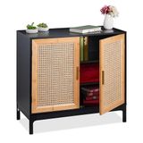 Merkloos / Sans marque Relaxdays Rotan Dressoir - 76x80x39 cm - 2 Deuren - Bamboe - Zwart/Naturel