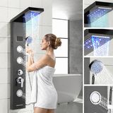 Merkloos / Sans marque Douchepaneel met Massage - Regendouche - Massage Jets - Waterval Douche - Met Thermostaatkraan en Handdouche - zwart - Douchekop - met 5 waterfuncties - met LCD display en handdouche