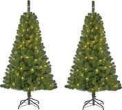 Black Box Kunst kerstboom - Set van 2x stuks - 120 cm - met kerstverlichting - warm wit