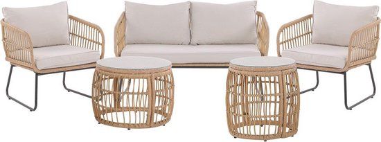 Beliani RAVELLO Loungeset - 4 persoons - Beige PE rotan - Weerbestendig