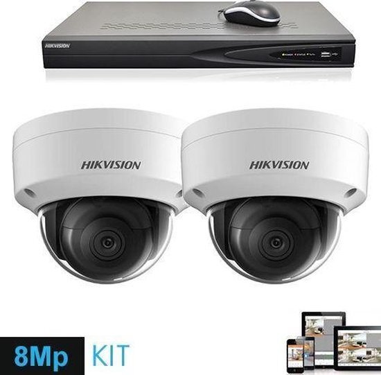 Hikvision IP 2x dome 8 megapixel 4K Ultra HD camerabeveiliging set