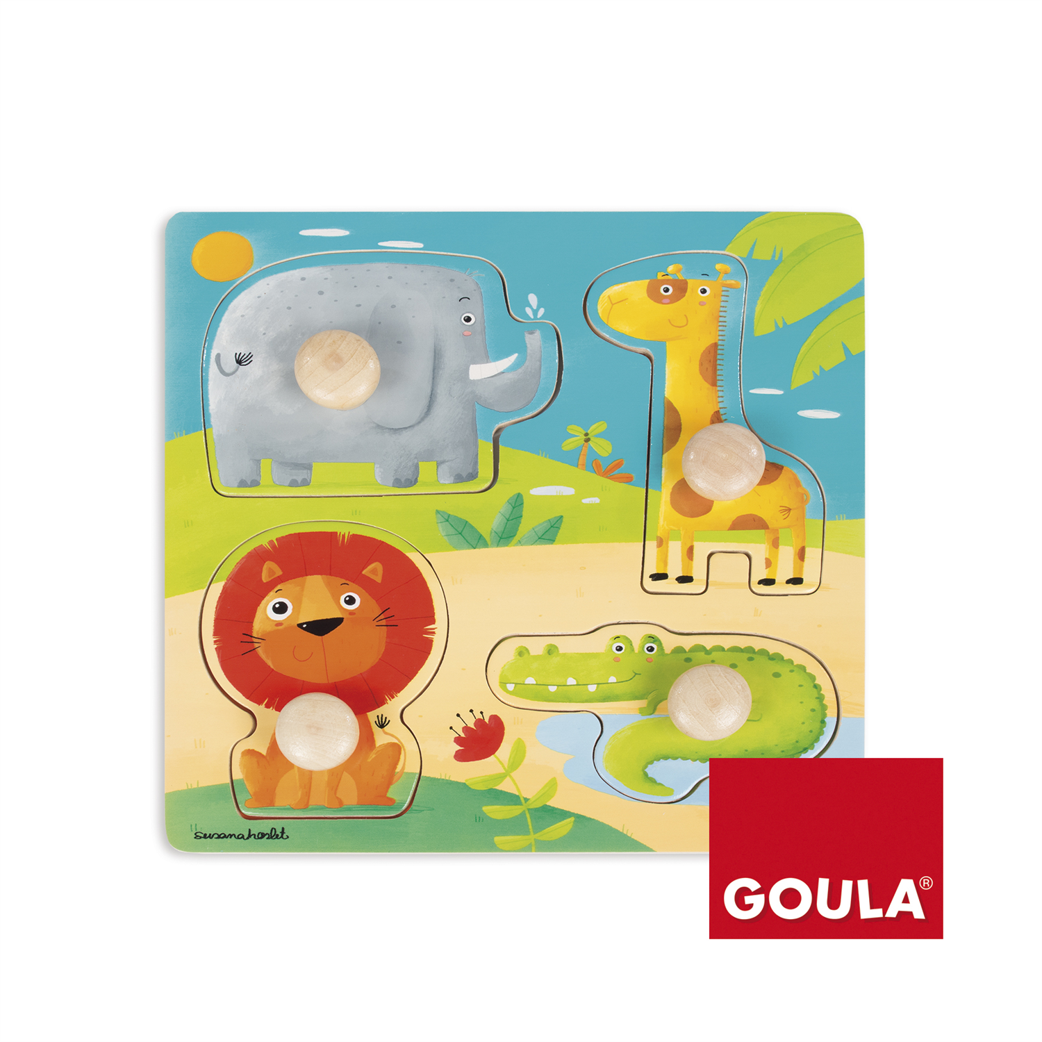 Goula Jumbo Jungle Dieren Puzzel - Multicolor - Hout - 22x22 cm - Vanaf 1 Jaar