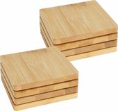 Excellent Houseware Sous-verres pour verres - 8x - Beige - Carré - Bois - 10 x 10 cm