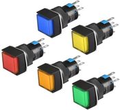 Merkloos / Sans marque Wan GmbH 5 Stuks 16 mm Vierkante Drukknopschakelaars met LED-lamp in Rood, Blauw, Groen, Geel en Oranje