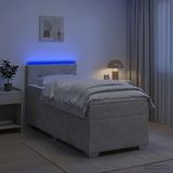 vidaXL Boxspringbed met matras en LED-verlichting, lichtgrijs, 100 x 200 cm, fluweel