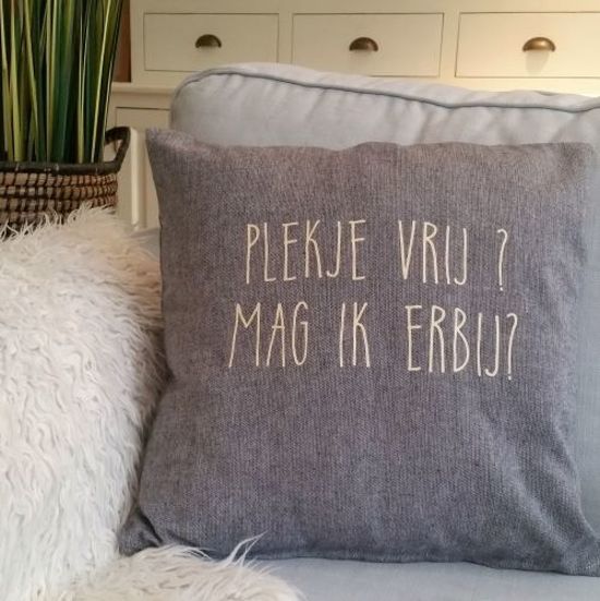 Maison Marcella Kussen Kussenhoes Plekje vrij? Mag ik erbij? blauwgrijs 40x40cm
