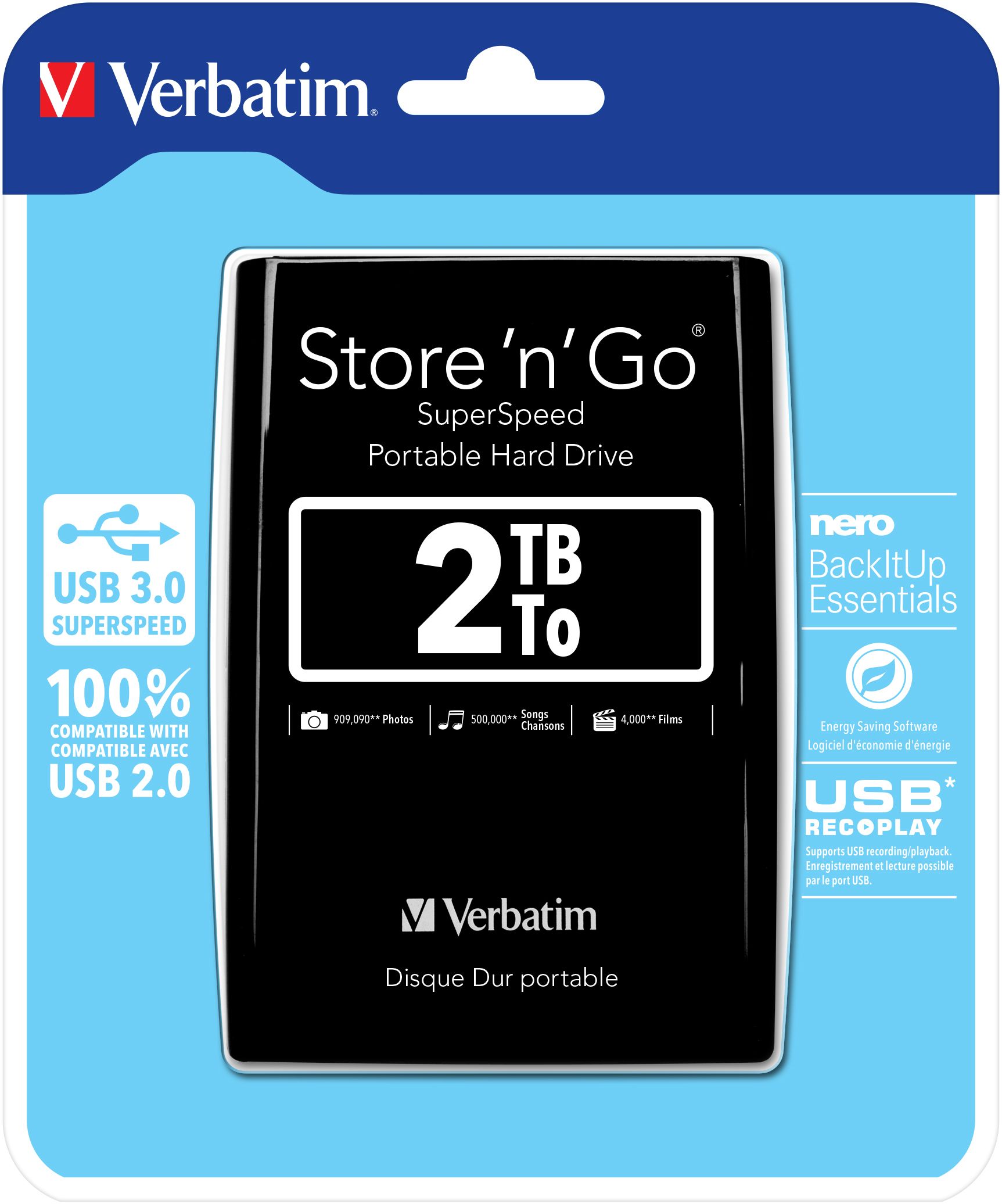 Verbatim Store 'n' Go - Externe HDD - 2TB - Zwart