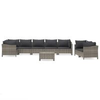 vidaXL Loungeset met Kussens, Poly Rattan, Grijs