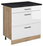 Vicco R-Line meuble bas de cuisine, blanc laqué/chêne doré 80 cm