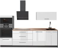 Vicco Complete keukeneenheid Fame-Line, Wit Hoogglans/Antraciet, 280 cm, WB Eik