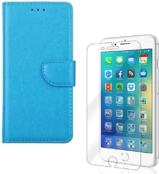 Bookcase for iPhone 7 / 8 - Turquoise - Wallet Case + 2x Tempered Glass Screen Protector