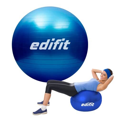 EDIFIT Pilatesbal, yoga-accessoires, fitness, verschillende maten, klein, middelgroot, thuistraining (75 cm, blauw)
