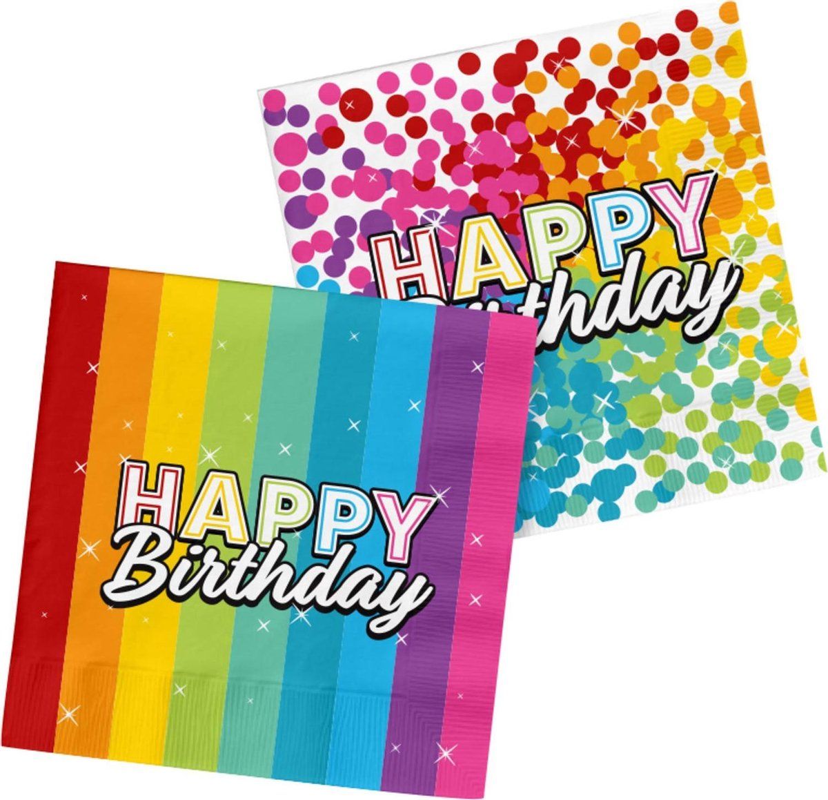 Happy Birthday Servetten Regenboog Confetti 33cm 20st