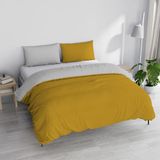 Italian Bed Linen Natural Doubleface effen kleur tas laken en kussensloop, katoen, mosterd/lichtgrijs, tweepersoons