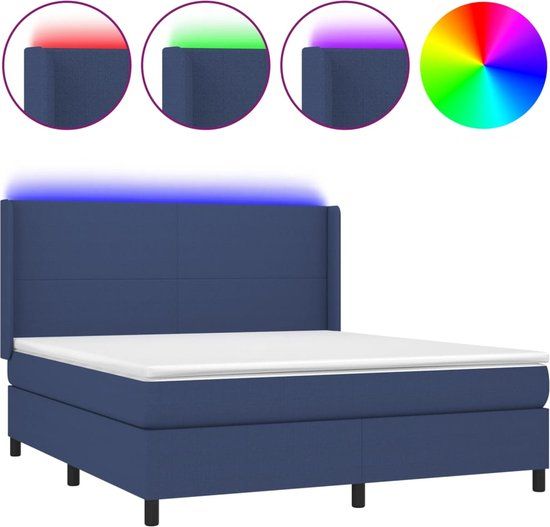 vidaXL Boxspring met matras en LED stof blauw 180x200 cm