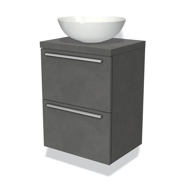 Maxaro Badkamermeubel Modulo Plato Slim Donkergrijs Beton 2 Lades 50cm