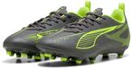 Puma Ultra 5 Play FG/AG Voetbalschoenen Unisex Kinderen Laag Kunstleer Textiel Matte Aged Silver / Yellow Alert / Aged Silver Maat 28