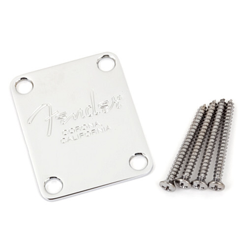 Fender neck plate Corona 4-bolt voor basgitaar chroom