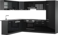 Vicco Hoekkeuken R-Line, Zwart hoogglans/Antraciet, 287 x 227 cm zonder werkblad