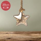 Lumineo Kerstster met jute touw en 15 LED lampjes - 20cm - Rook grijs