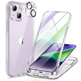 Miracase 360 graden hoes voor iPhone 13/iPhone 14 (6,1 inch), volledige beschermhoes met ingebouwde glazen displaybeschermfolie, stootvaste volledige telefoonhoes, transparant