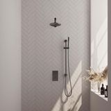 Brauer Gunmetal Edition Thermostatische Regendoucheset Inbouw - Hoofddouche 20 cm - Rechte Wandarm - 3 Weg - Handdouche Staaf - Doucheslang - Geintegreerde Glijstang - Gunmetal