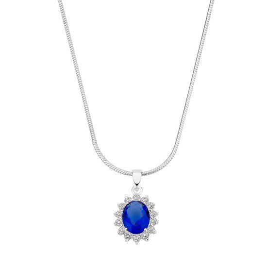 Lucardi Dames Zilveren Ketting met Blauwe Zirkonia - 45 cm