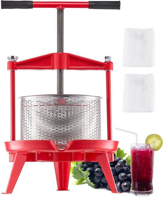 Vevor Fruitwijnpers Handmatige pers Wijn maken 9L RVS Fruitmolen