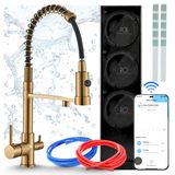 Ari Solid Spring Onderbank waterfiltersysteem met 3-weg kraan, omgekeerde osmose 800 Gpd, wifi, perlator, 360 graden draaibaar, messing, geborsteld goud