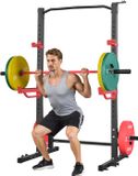 VEVOR Power Cage Squat Rack, 454 KG Draagvermogen, Multifunctioneel Krachtrek voor Thuisgym met 4 Bandhouders, Verstelbare J-Haak en Veiligheidsstangen voor Pull-Ups met Halterstang.