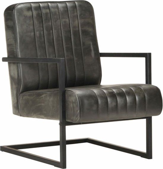 vidaXL Fauteuil echt leer verweerd grijs