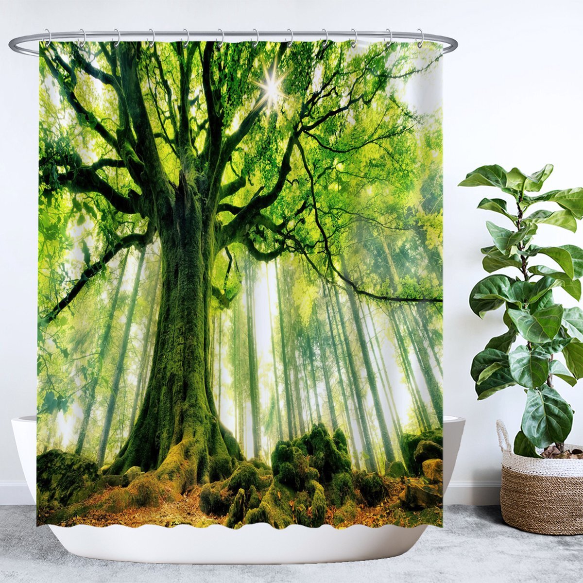 Ulticool Douchegordijn - Boom Kracht Natuur Licht Bos - 180 x 200 cm - met 12 ringen