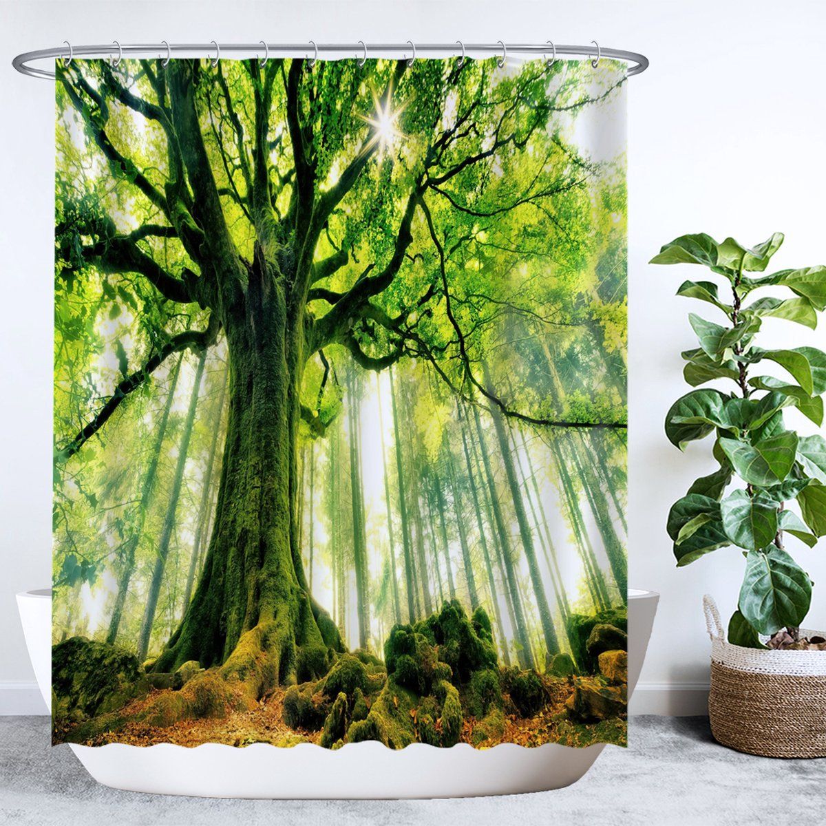 Ulticool Douchegordijn - Boom Kracht Natuur Bos - 180 x 200 cm - Polyester - met 12 ringen
