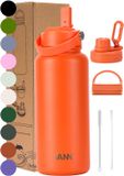 VANN® 3-Wandige RVS Drinkfles 1 Liter met rietje voor volwassenen – Met 5 accessoires – Thermosfles – 24 uur koud/12 uur warm – Oranje – VANN Ultimate Bottle®