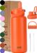 VANN® Bouteille à boire 3 parois Inox 1 litre avec paille pour Adultes – Avec 5 accessoires – Thermos – 24 h froid/12 h chaud – Orange – VANN Ultimate Bottle®