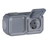 Legrand Dubbel stopcontact 16 A met geaard contact, Plexo, waterdicht IP55, oppervlaktemontage, grijs, 069742LE