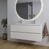 Saniclass Chaci Badkamermeubelset - 120x46x55cm - keramische wastafel wit - 2 ovale wasbakken - 2 kraangaten - 2 lades - ronde spiegel met verlichting - mat wit