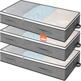 AiQInu 3 stuks opbergdozen voor onder het bed, 100 x 50 x 15 cm, opvouwbare onderbedcommode met kijkvenster, kledingopslag voor kleding, dekens en dekbedden