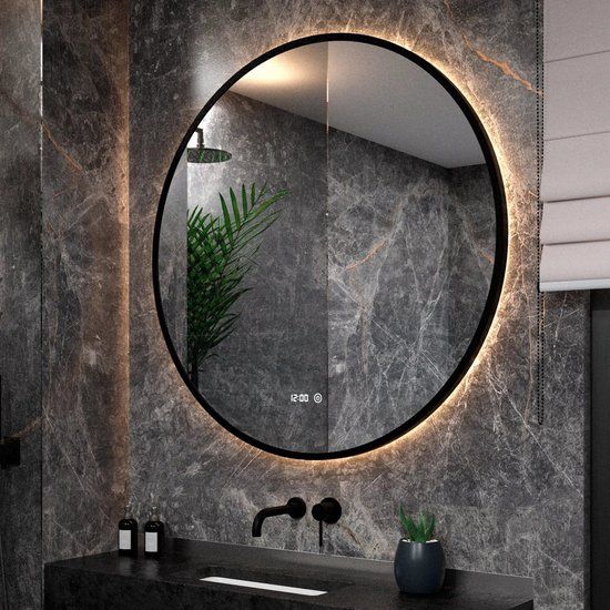 Mirlux Badkamerspiegel met LED Verlichting & Verwarming – Wandspiegel Rond – Anti Condens Douchespiegel - Mat Zwart - 120CM