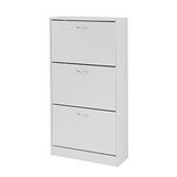 Baroni Home Schoenenrek, smal, ruimtebesparend, van melaminehout, 3 deuren met klep en dubbele diepte voor 18 paar, schoenenkast voor de ingang van het huis, wit, 24 x 63 x 120 cm
