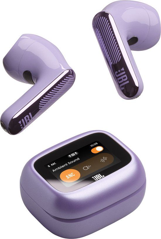 JBL Live Flex 4 – Draadloze Oortjes met Noise Cancelling – Smart Case met Touchscreen – Bluetooth Draadloos Oordopjes – 50 uur – Waterdicht – IP54 - Paars