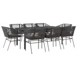 vidaXL 9-delige Tuinset met kussens van polyrotan en zwart glas