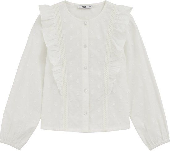 WE Fashion Meisjes blouse met structuur Katoen Ronde hals Wit 170/176