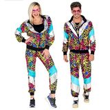 Widmann - Kostuum jaren 80 trainingspak party animal, licht onder UV-licht, jas en broek, dierenprint, joggingpak, retrostijl, badkamermeubel party, carnaval
