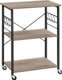 Vasagle Euziel GmbH Keukenplank - keukenrek - keukentrolley - met wielen - hoogte 89 cm - 3 niveaus - 6 haken - Greige-Zwart