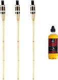 Esschert Design Bv Torche de jardin en bambou - 3x - 90 cm - incluant huile de lampe bio citronnelle/huile de torche 750 ml - parfum d'agrumes