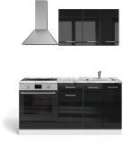 Vicco R-Line Cuisine pour une personne – 160 cm avec meuble haut four sans plan de travail Noir laqué/blanc
