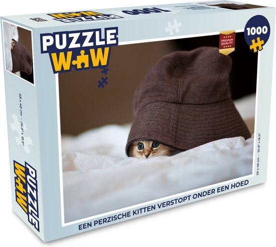 MuchoWow Puzzel Een Perzische kitten verstopt onder een hoed - Legpuzzel - Puzzel 1000 stukjes volwassenen - Sinterklaas cadeautjes - Sinterklaas voor grote kinderen